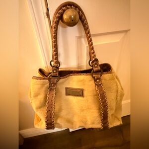 Claudia Firenze Handcrafted In Italy Tan Fur & Brown Leather Satchel Handbag